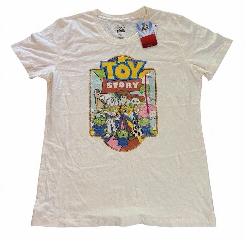 NWT Disney Pixar Toy Story Graphic T-Shirt Womens XXL Ivory Retro Woody Buzz